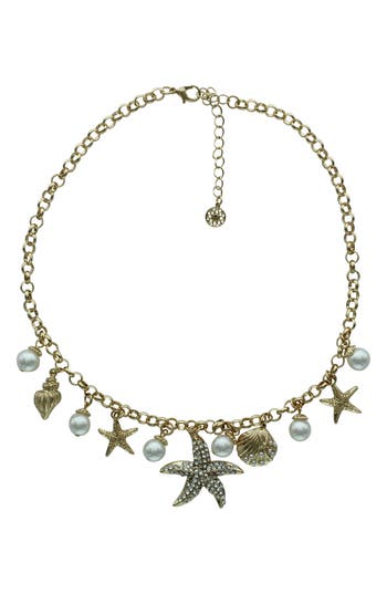 Olivia Welles Crystal & Faux Pearl Starfish Charm Necklace