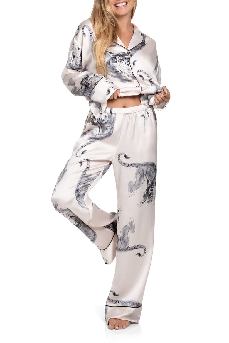 Tiger Satin Pajamas, Alternate, color, CREAM