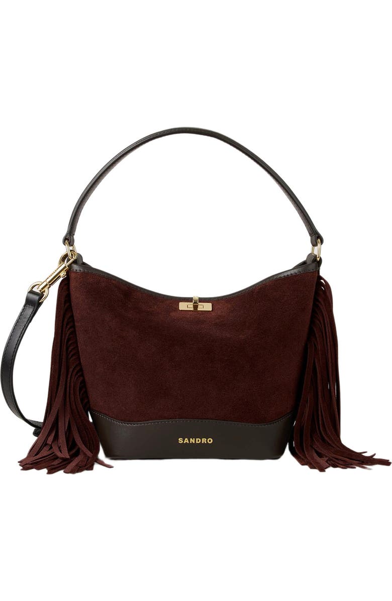 SANDRO TANGOSO fringed suede bag, Main, color, Mahogany