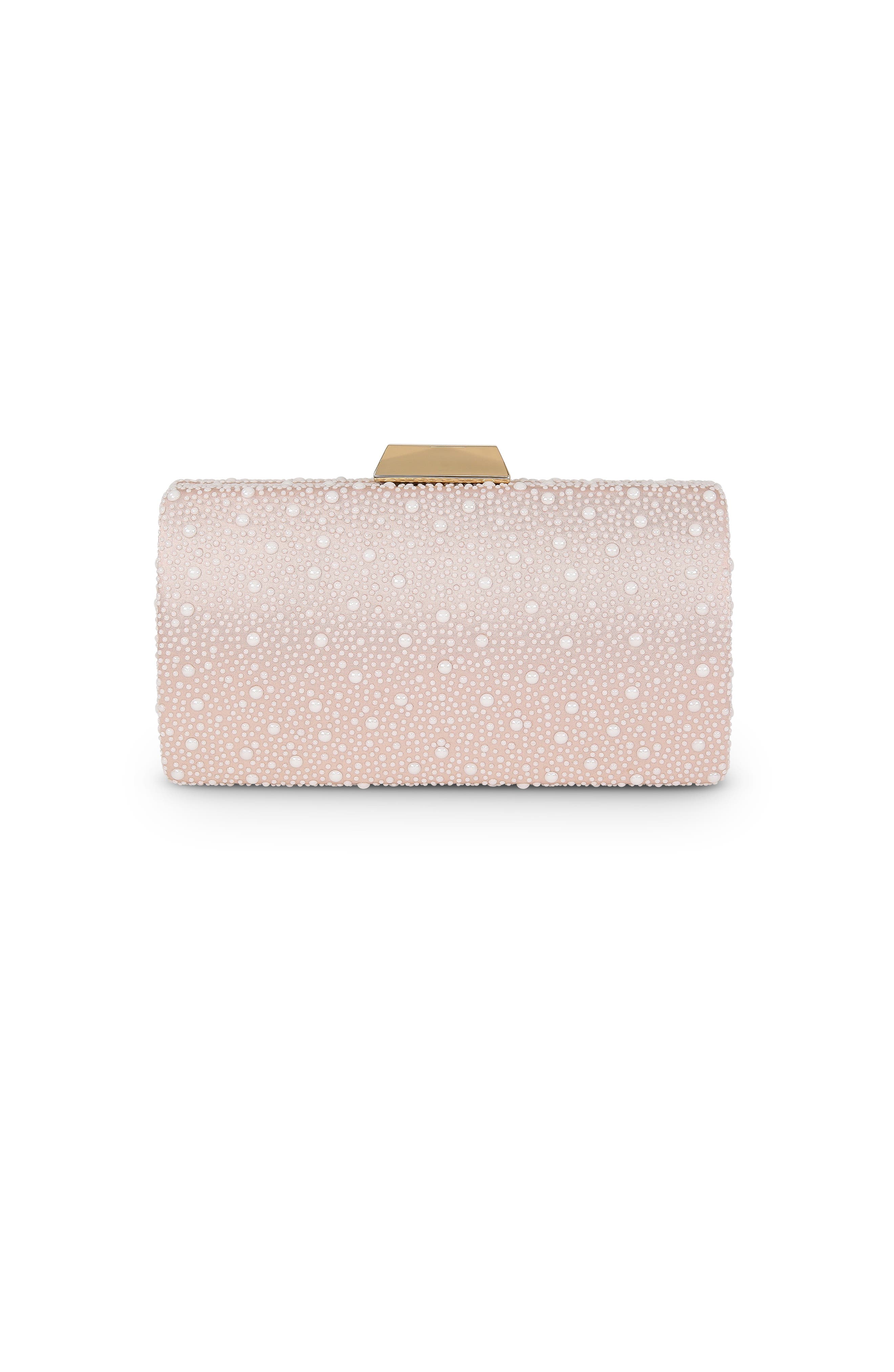 Jewel Badgley Mischka Avery Cabochon Bead Minaudiere, Main, color, Champagne