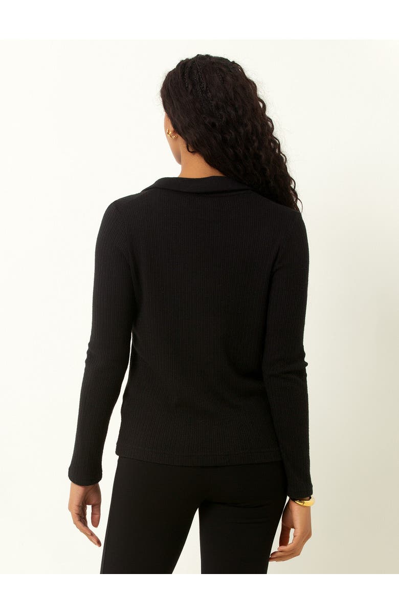 Single Stitch Classic Ribbed V-Neck Sweater with Collar, Alternate, color, Black