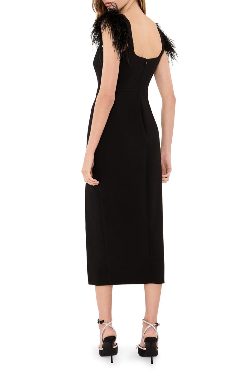 LIKELY Rizzo Crystal Bow Feather Trim Midi Dress, Alternate, color,