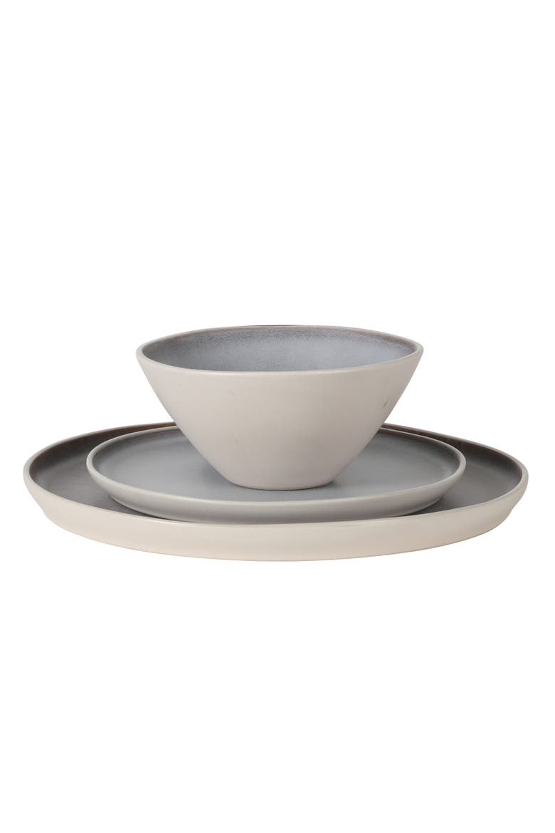 Coastal Forest 12-Piece Triple Reactive Glaze Stoneware Dinnerware Set, Alternate, color, Light Grey/Linen