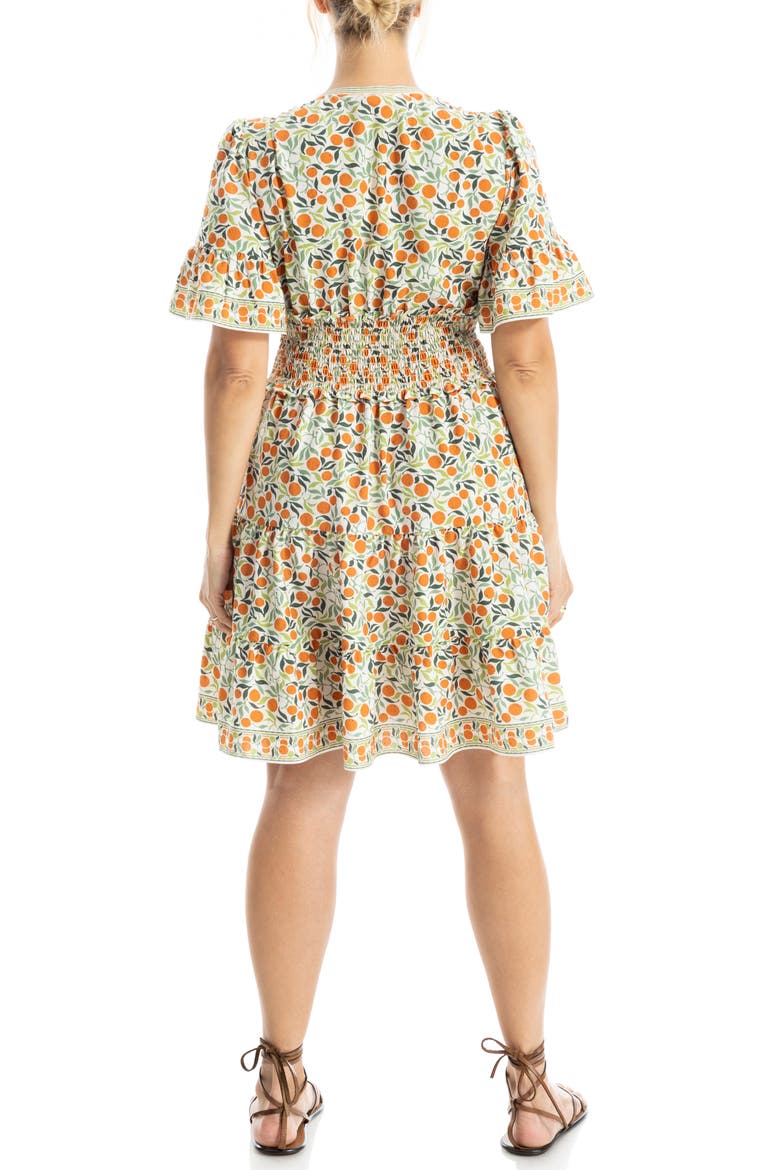 Short Sleeve Tiered Crepe Dress, Alternate, color, CREAM/ ORANGE TANGERINES
