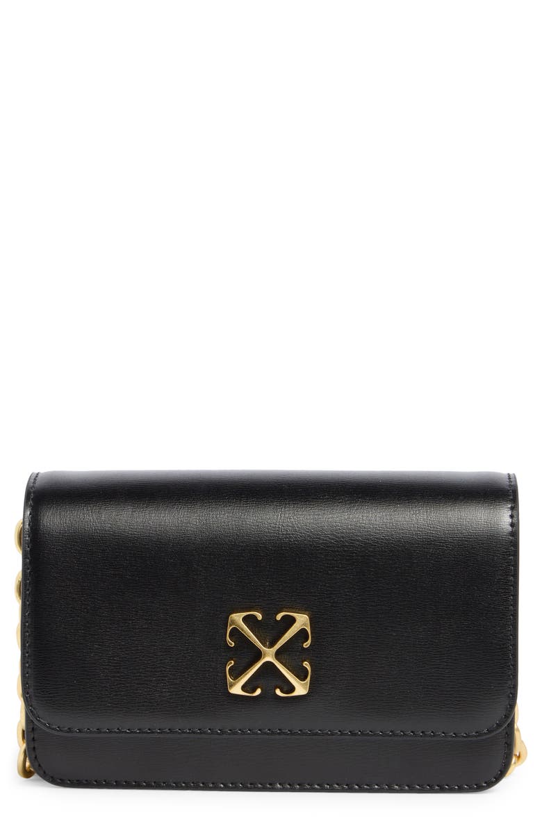 Off-White Jitney Leather Wallet on a Chain, Main, color, Black