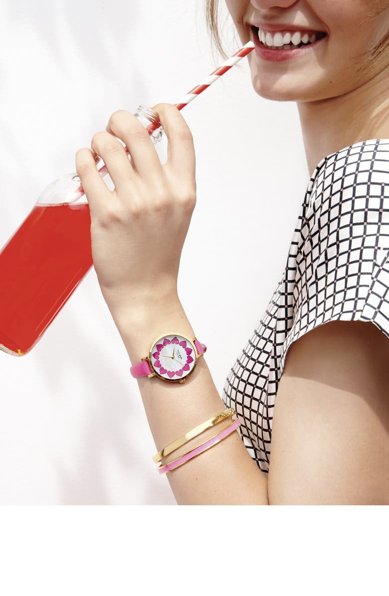 Kate Spade New York 'metro' heart dial leather strap watch, 34mm, Alternate, color, 