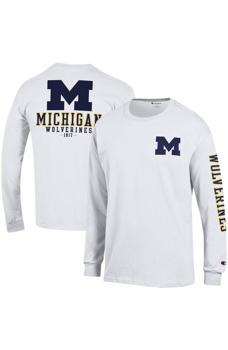 Champion Men's Champion White Michigan Wolverines Team Stack Long Sleeve T-Shirt, Alternate, color, White