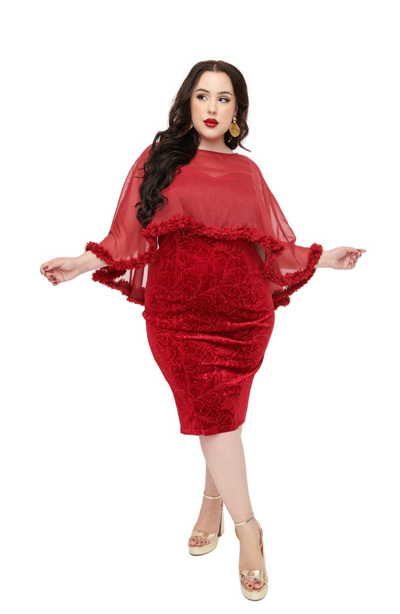 Unique Vintage Plus Size 1960s Ruffle Capelet Wiggle Dress, Main, color,