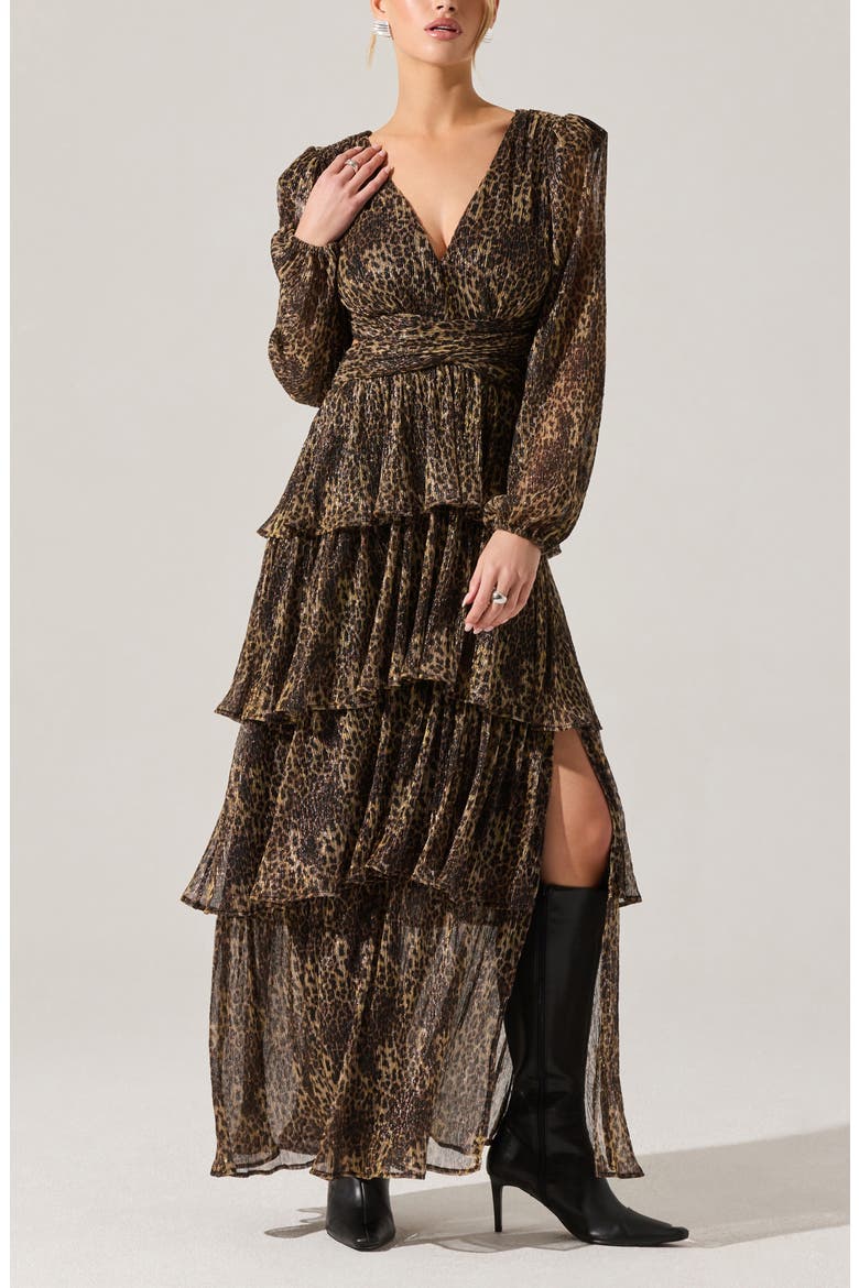Anora Metallic Leopard Print Long Sleeve Dress, Main, color, LEOPARD PRINT