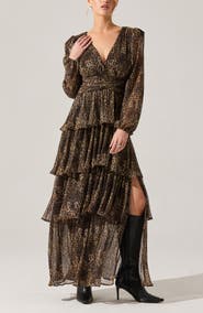 ASTR the Label Anora Metallic Leopard Print Long Sleeve Dress