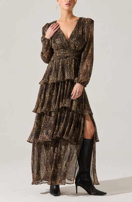 ASTR the Label Anora Metallic Leopard Print Long Sleeve Dress