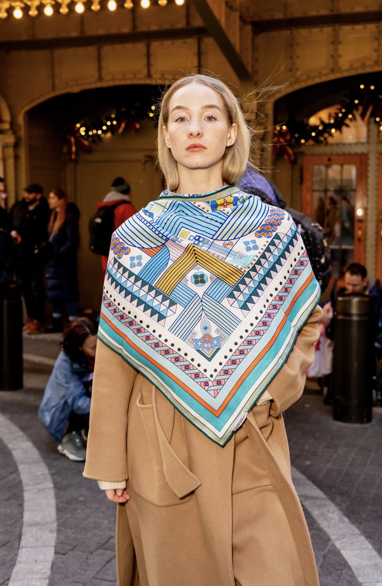 Jessie Zhao New York Double Sided Wool Silk Triangle Scarf Of Shapes Reconstruction, Alternate, color, Blue