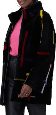 GORSKI Genuine Shearling Zip Jacket With Abstract Intarsia