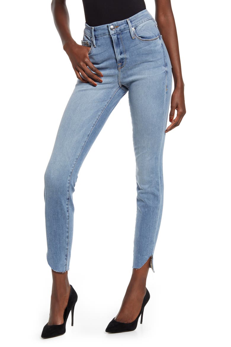 Good Legs High Waist Cascade Hem Skinny Jeans, Main, color, BLUE605