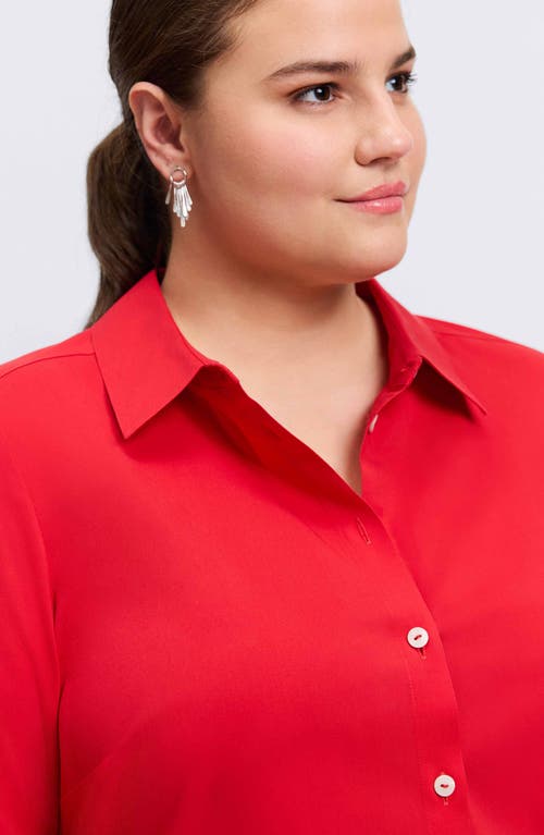 Foxcroft Evelyn Three-quarter Sleeve Button-up Shirt In Simply Red