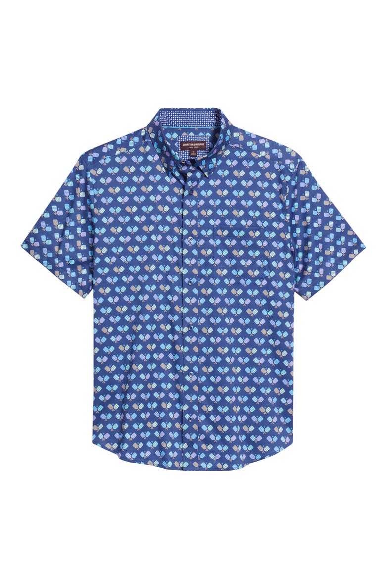 Pickleball Print Short Sleeve Button-Up Shirt, Alternate, color, NAVY MULTI