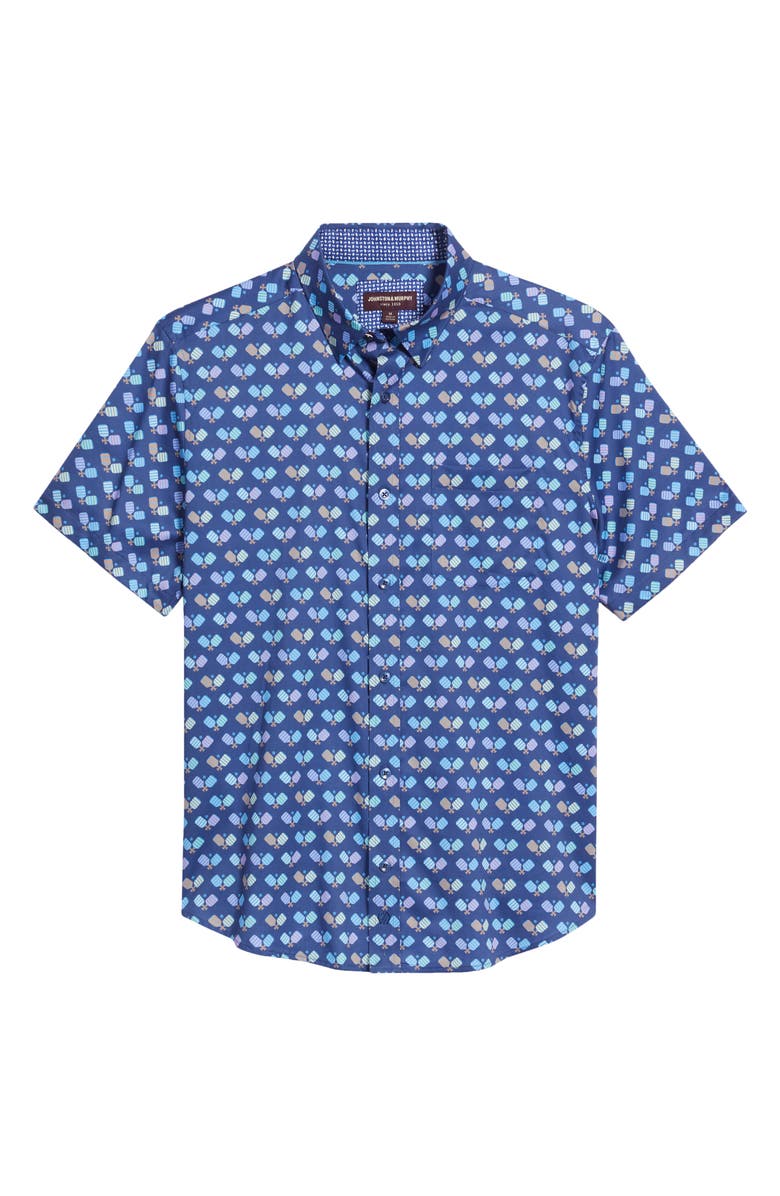 Johnston & Murphy Pickleball Print Short Sleeve Button-Up Shirt, Alternate, color, Navy Multi