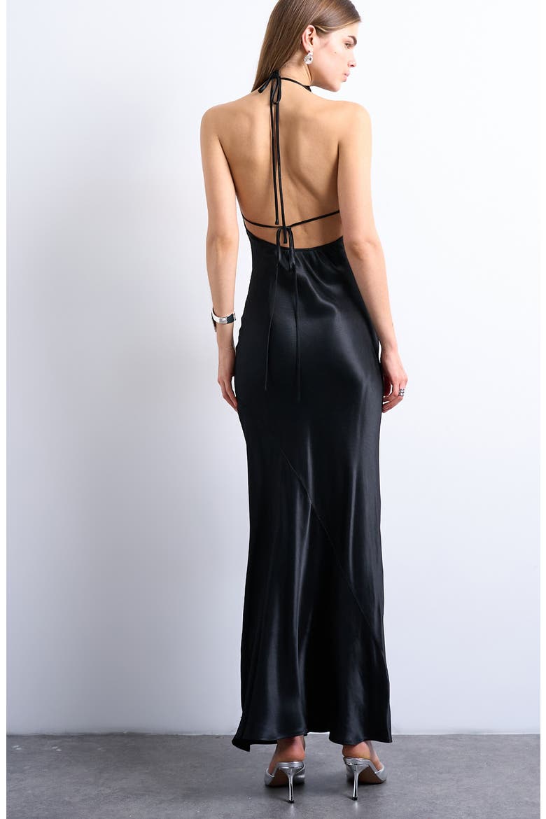 Cowl Halter Neck Open Back Maxi Dress, Alternate, color, BLACK