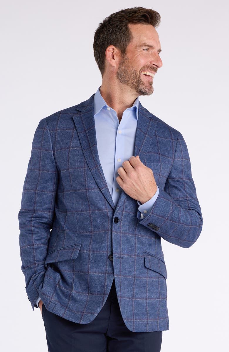 SAVILE ROW CO Shoreditch Slim Fit Blue Windowpane Knit Spot Coat, Alternate, color, Blue