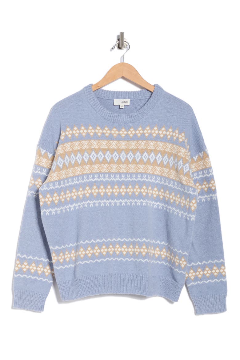 Patterned Crewneck Sweater, Alternate, color, LIGHT BLUE-TAN