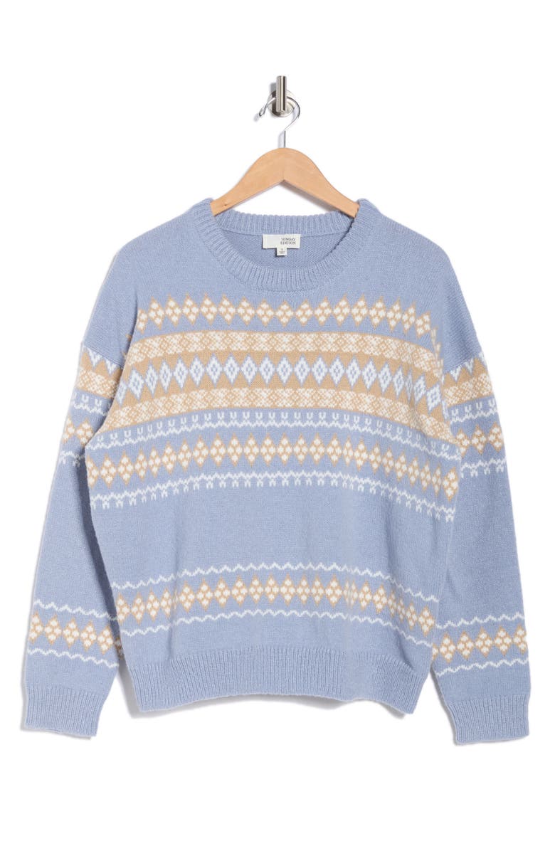 SUNDAY EDITION Patterned Crewneck Sweater, Alternate, color, Light Blue-Tan