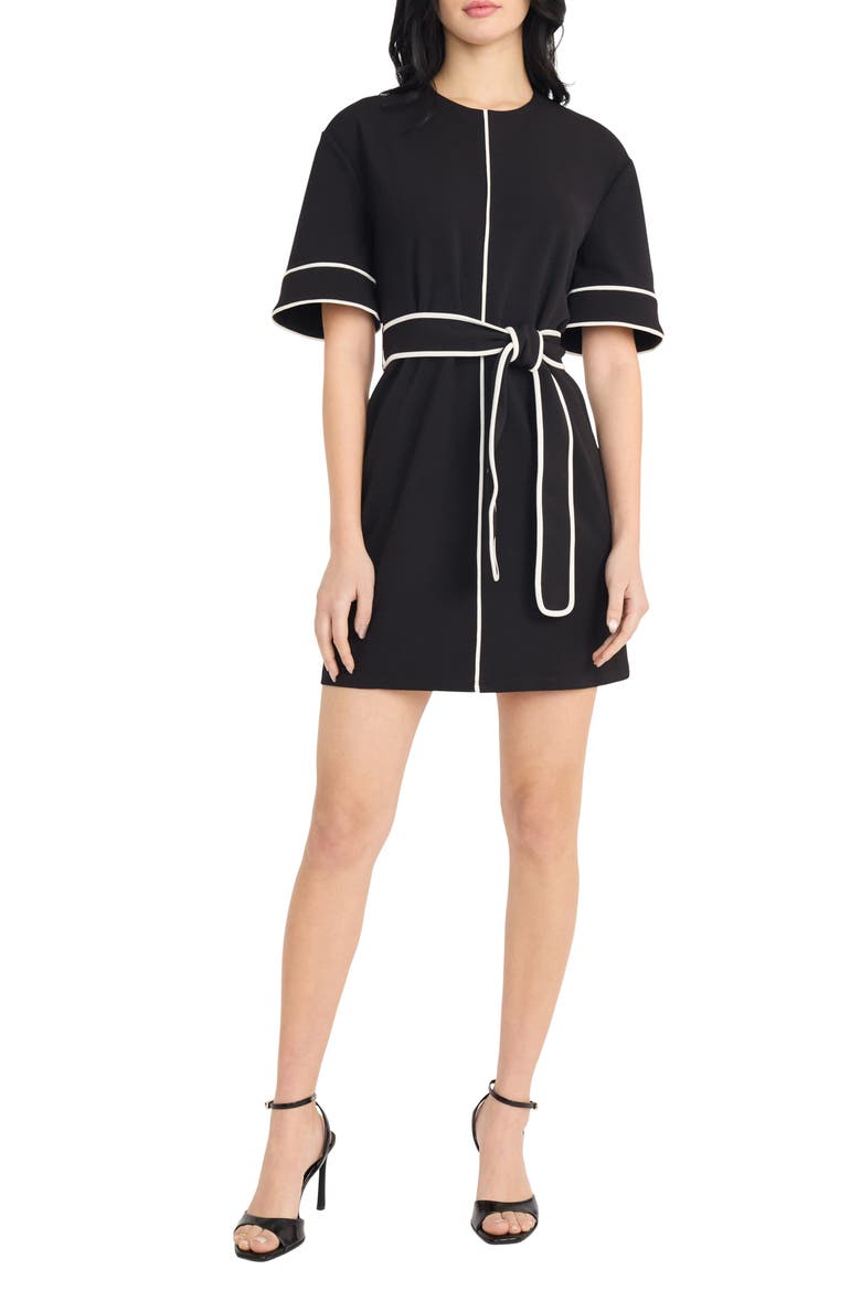 Contrast Piping Short Sleeve Minidress, Main, color, BLACK