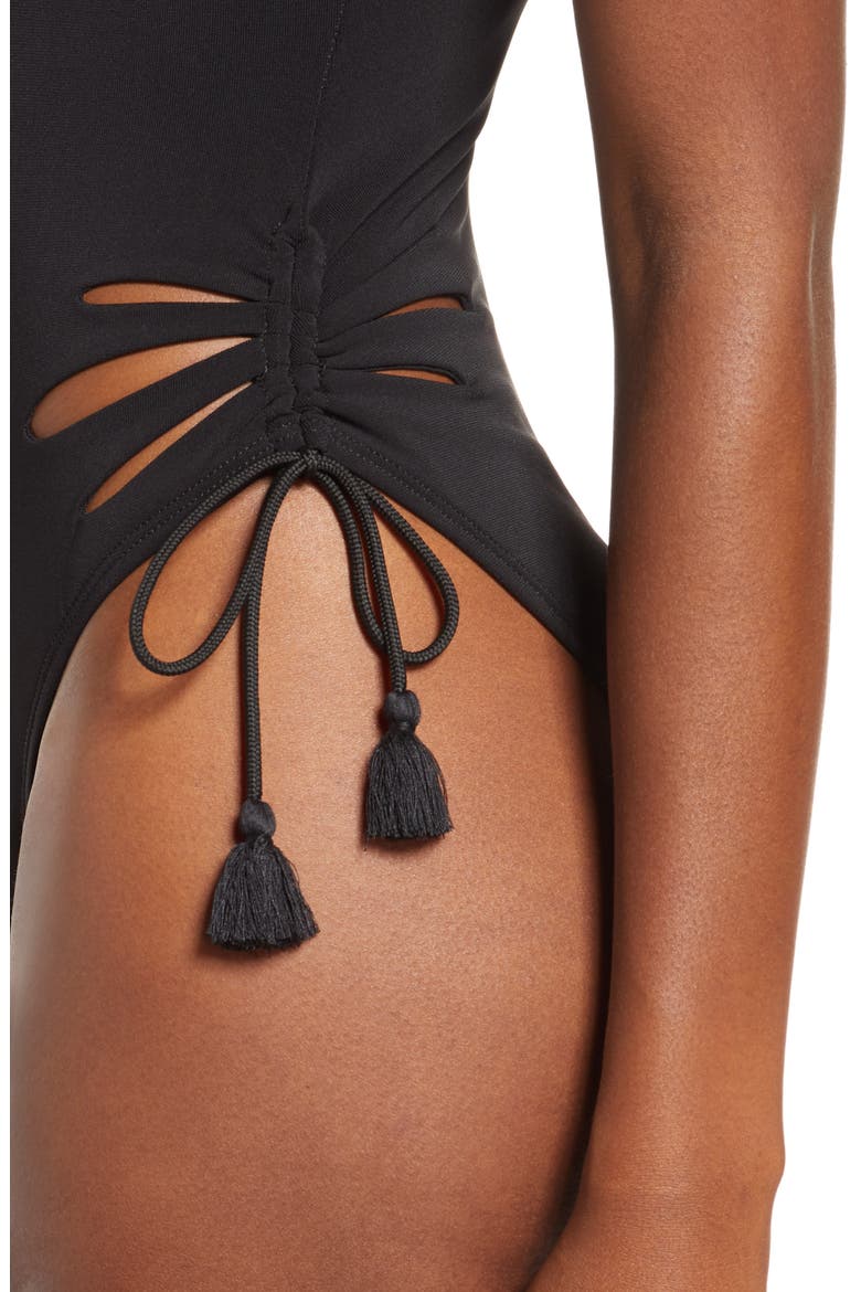 Ava Petal Cutout One-Piece Swimsuit, Alternate, color, BLACK