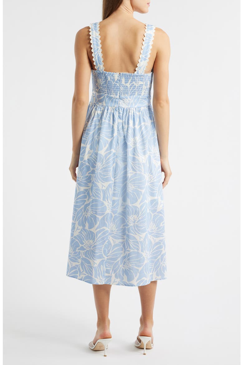 Palm Print Stretch Cotton Midi Dress, Alternate, color, LIGHT BLUE
