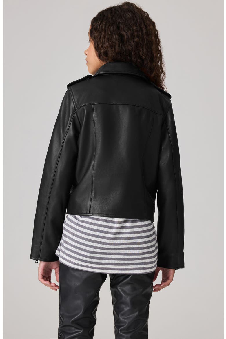 Kids' Leather Moto Jacket, Alternate, color, BLACK