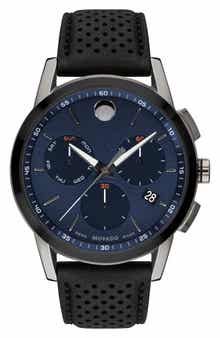 Movado Museum Chronograph Leather Strap Watch, 43mm