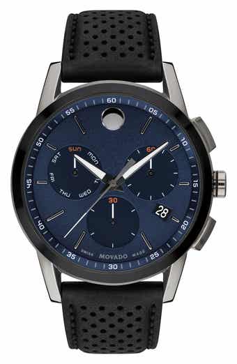 Movado Museum Chronograph Leather Strap Watch, 43mm