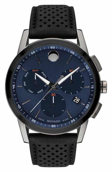 Movado Museum Chronograph Leather Strap Watch, 43mm