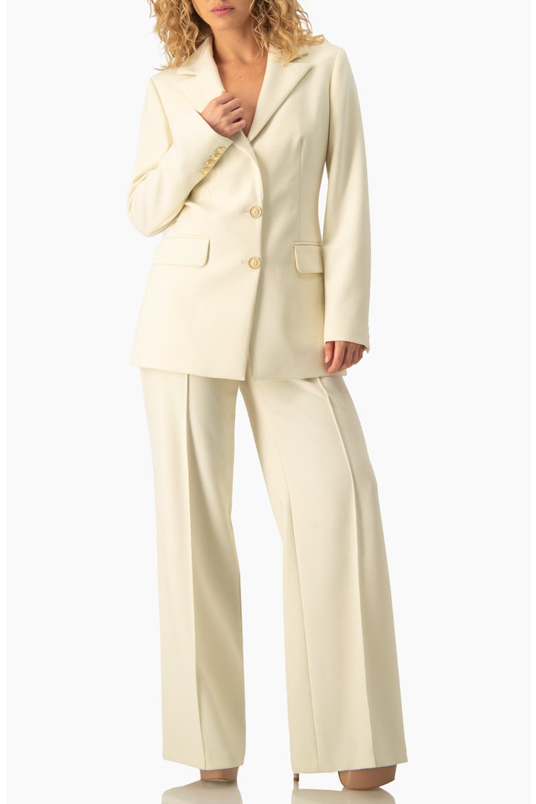 Fitted Single-Breasted Long-Line Blazer with Golden Crest Buttons, Alternate, color, Ivory