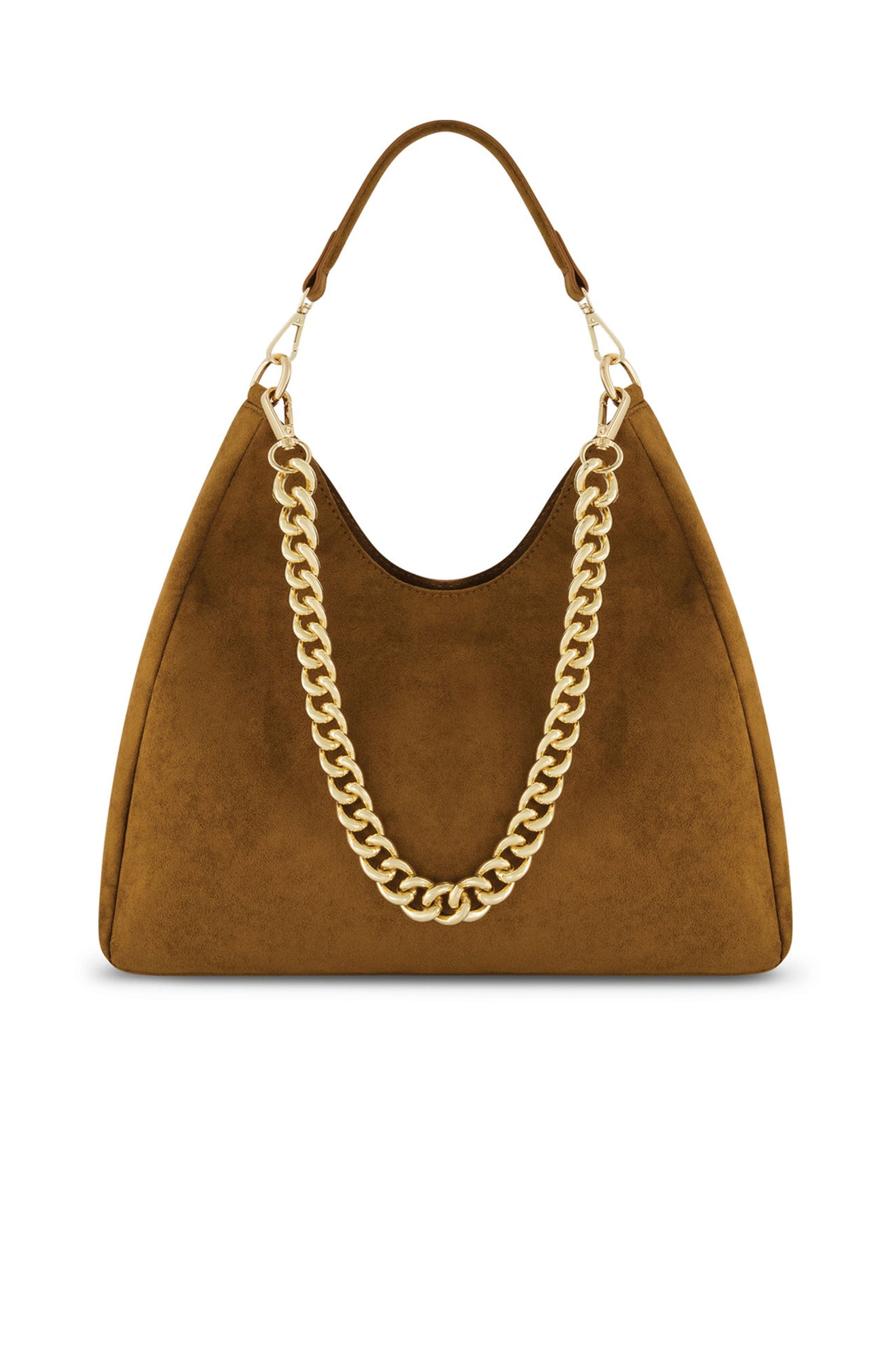 The Noli Shop Tribeca Chain Suede Bag, Main, color, Cognac