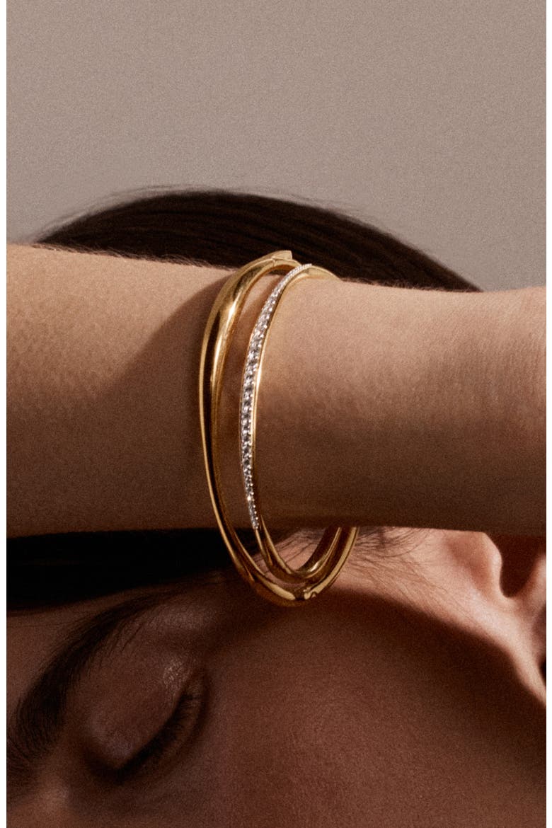 Nura Lab Grown Diamond Set of 2 18K Gold Vermeil Bangle Bracelets, Alternate, color, 18K GOLD VERMEIL
