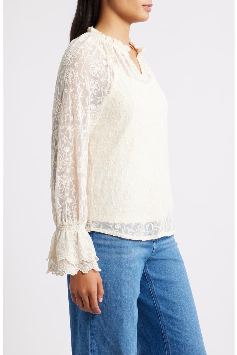 Floral Embroidery Mesh Top, Alternate, color, BLANCHED ALMOND
