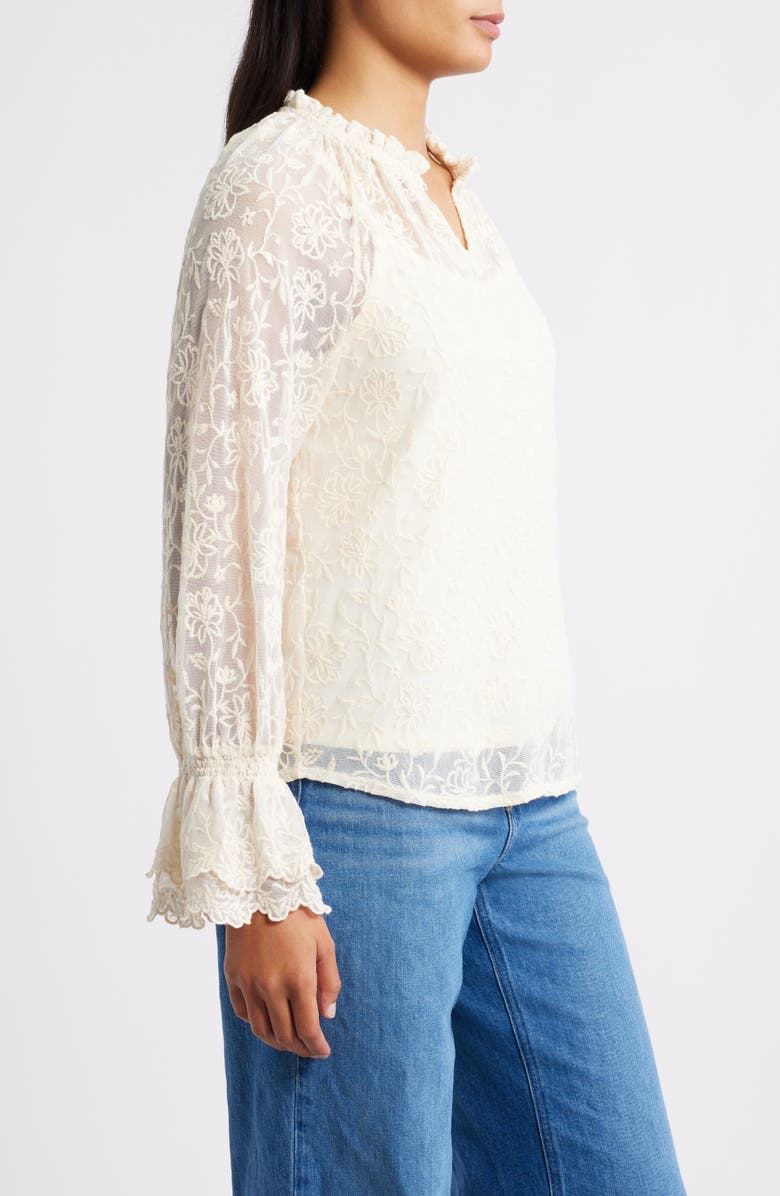 Wit & Wisdom Floral Embroidery Mesh Top, Alternate, color, Blanched Almond