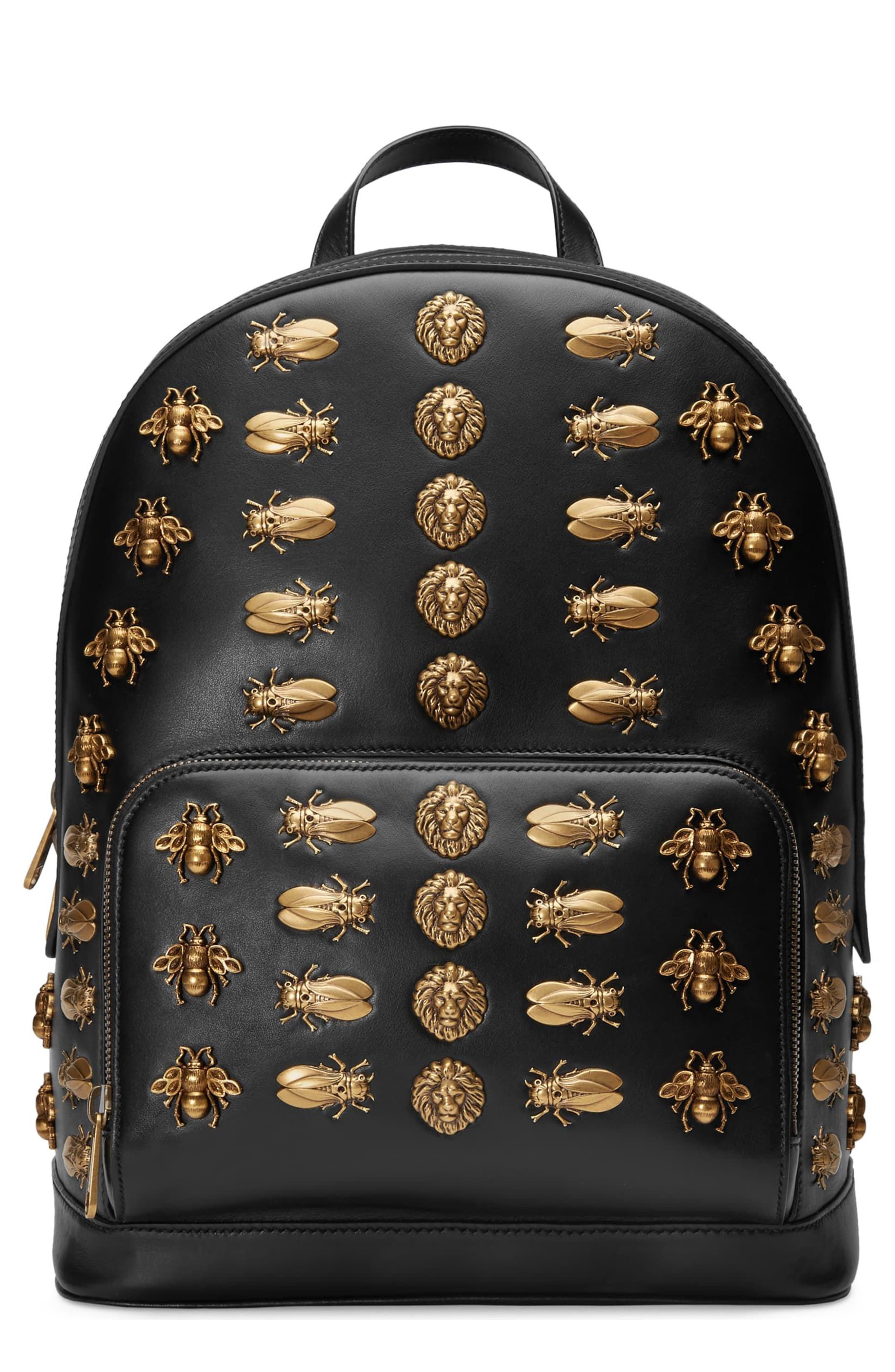 Gucci Animal Studs Leather Backpack, Main, color, 