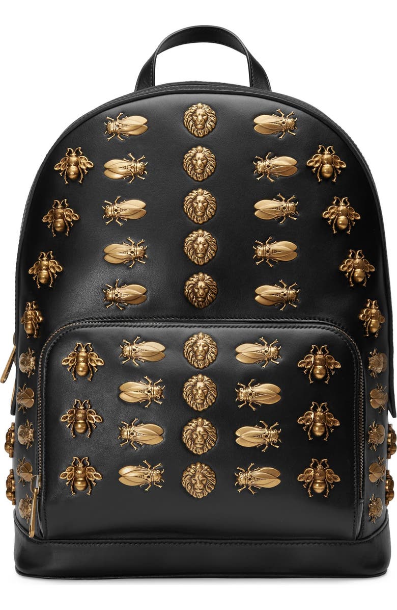 Gucci Animal Studs Leather Backpack, Main, color,