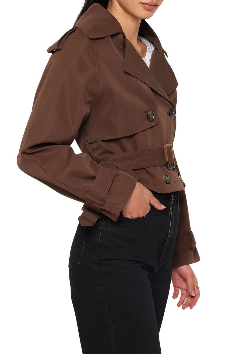 Charlie Cropped Trench Coat, Alternate, color, DARK BROWN