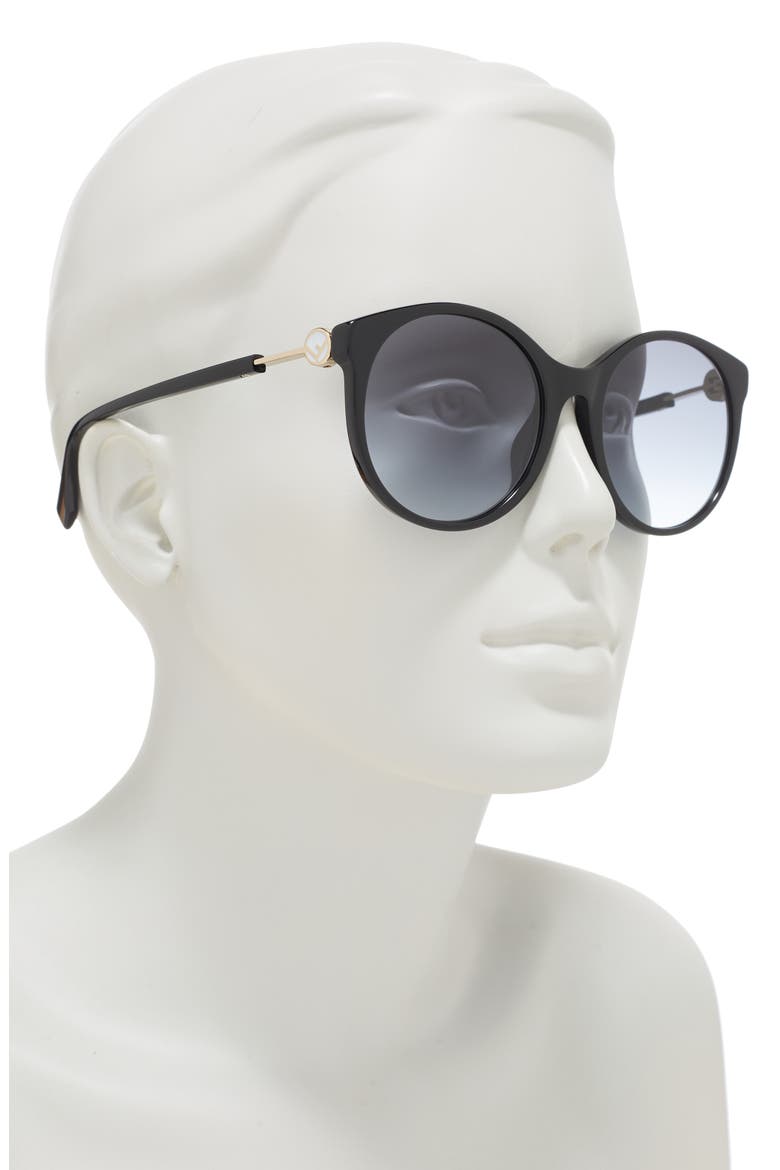 56mm Round Sunglasses, Alternate, color, BLACK / GREY SHADED BLU