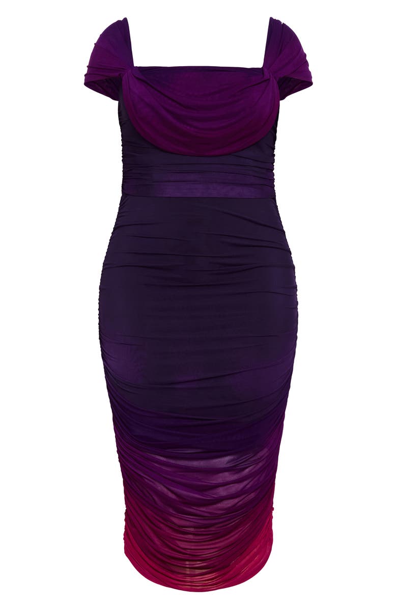 City Chic Ombré Ruched Square Neck Cap Sleeve Dress, Alternate, color, Magenta Ombre