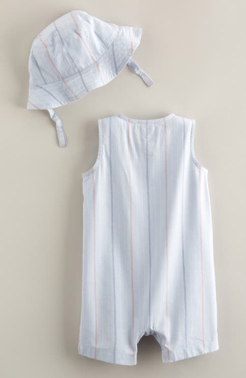 Nordstrom Print Henley Romper & Hat Set In Blue