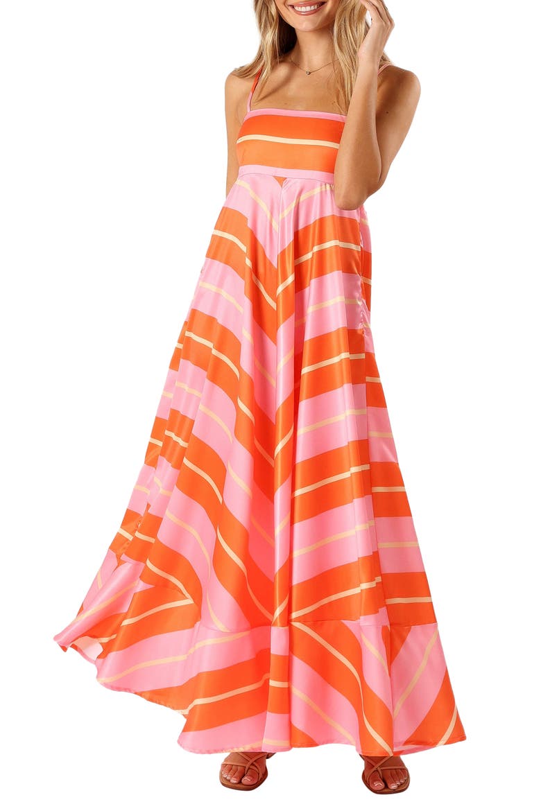 Collie Stripe Dress, Main, color, ORANGE STRIPE