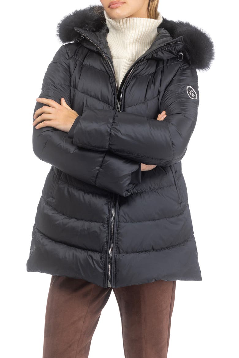 Apres-Ski Mid Jacket With Detachable Genuine Shearling Hood Trim, Alternate, color, BLACK/BLACK