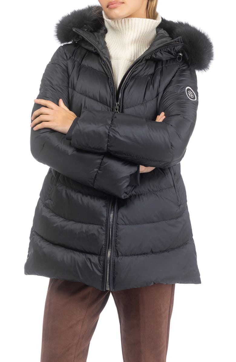 GORSKI Apres-Ski Mid Jacket With Detachable Genuine Shearling Hood Trim, Alternate, color, Black/Black