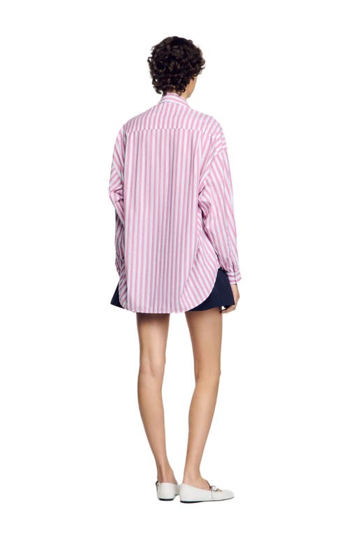 Sandro Embellished Striped Shirt In Pink
