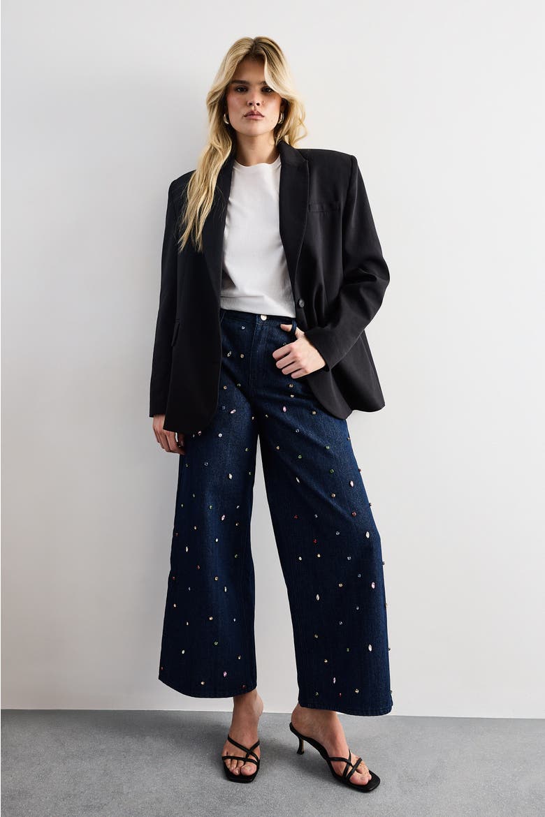 Hotfix Embellished Wide Leg Jean, Alternate, color, Indigo