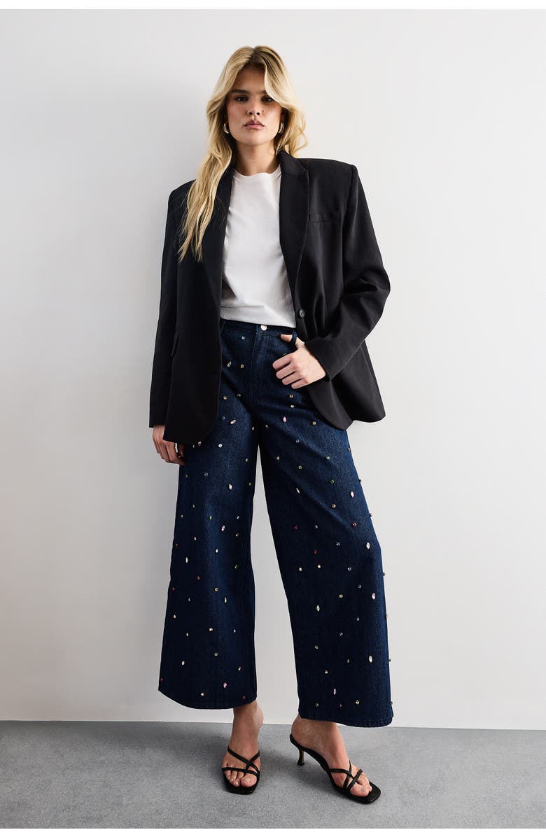 Warehouse Hotfix Embellished Wide Leg Jean, Alternate, color, Indigo