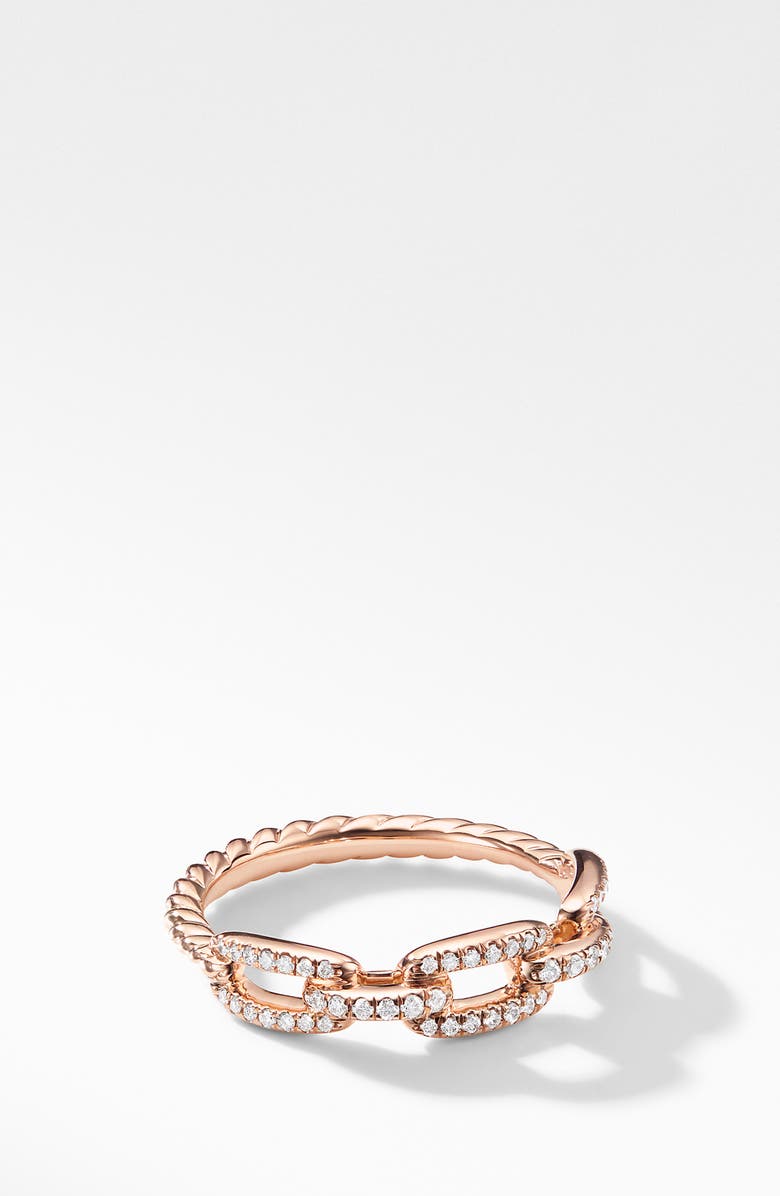 David Yurman Stax Pavé Diamond Chain Link 18K Rose Gold Ring, Alternate, color,